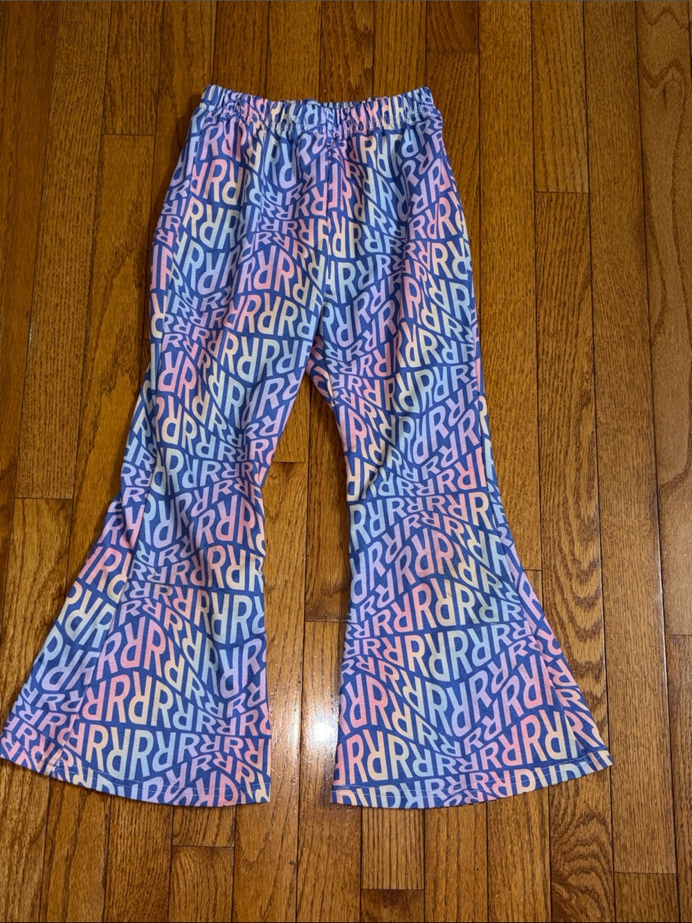 PatPat Pink and Blue Logo-Print Flare Pants